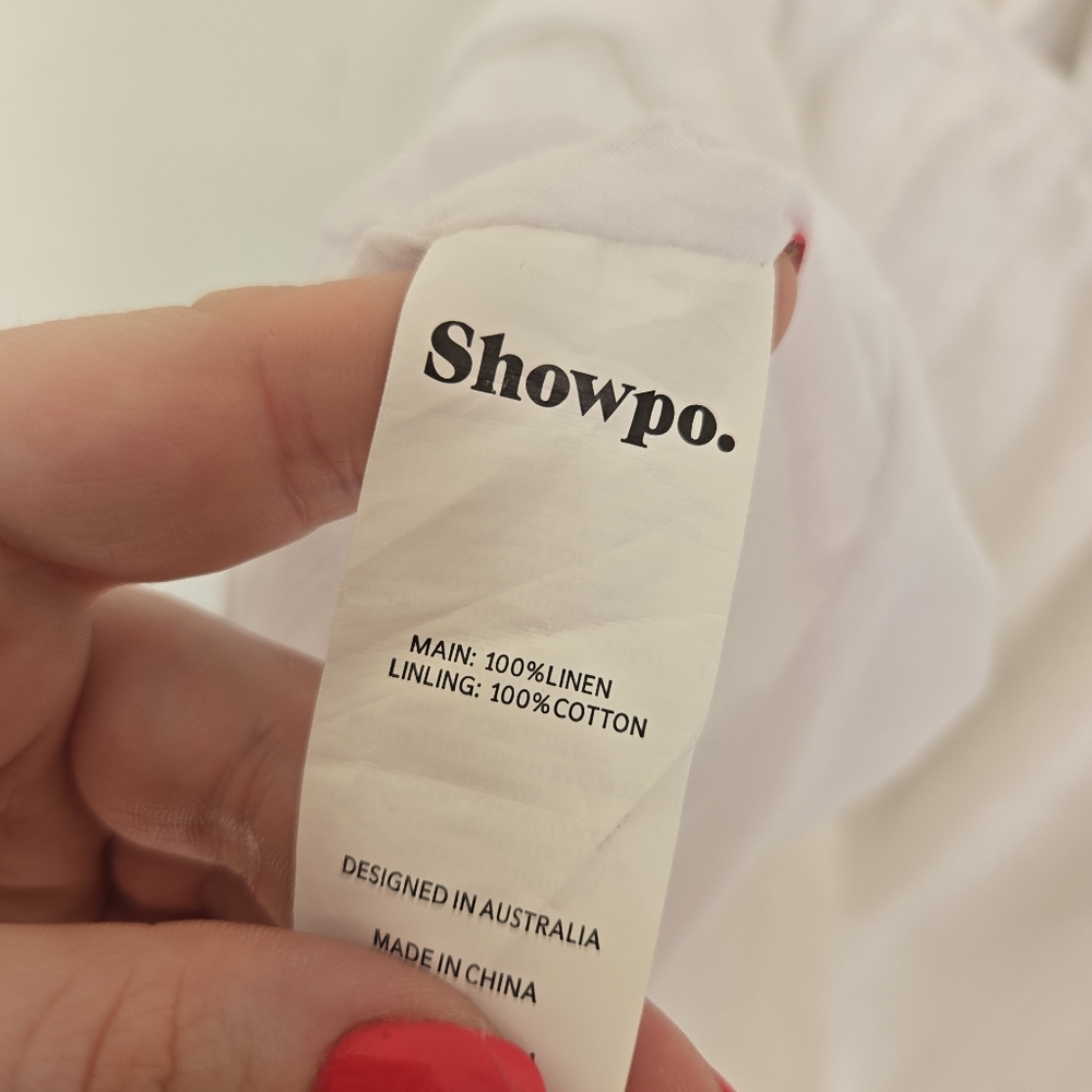 Showpo. Amalie Linen Tie Back Puff Sleeve White Dress, 12 - Picture 13 of 14